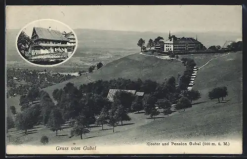 AK Menzingen, Blick auf Kloster und Hotel-Pension Gubel