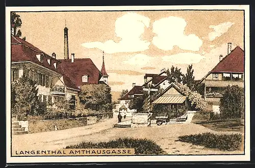 Steindruck-AK Langenthal, Blick in die Amthausgasse