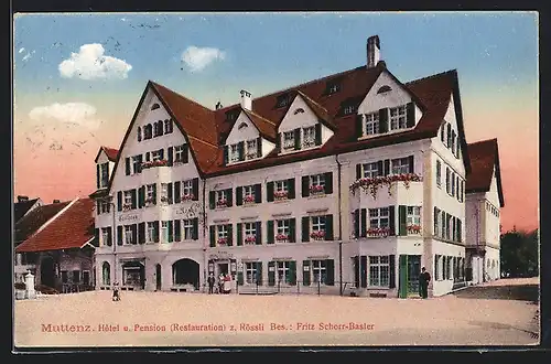 AK Muttenz, Hotel Pension Restaurant zum Rössli v. F. Schorr-Basler
