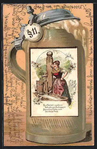 Lithographie Mein Vata hob i ongschmiert..., Bierkrug-Passepartout