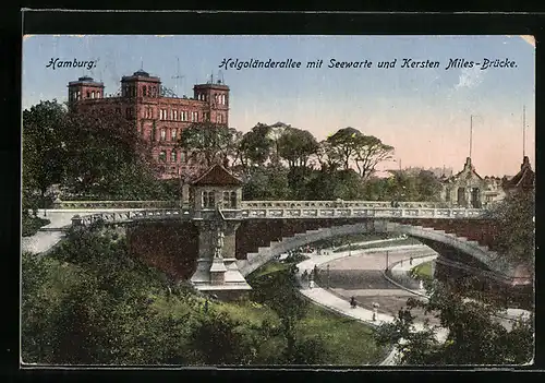 AK Hamburg-St.Pauli, Helgoländerallee mit Seewarte und Kersten Miles-Brücke