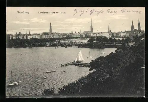 AK Hamburg-Neustadt, Lombardsbrücke mit Stadtansicht