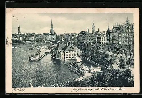 AK Hamburg-Neustadt, Jungfernstieg mit Alsterpavillon