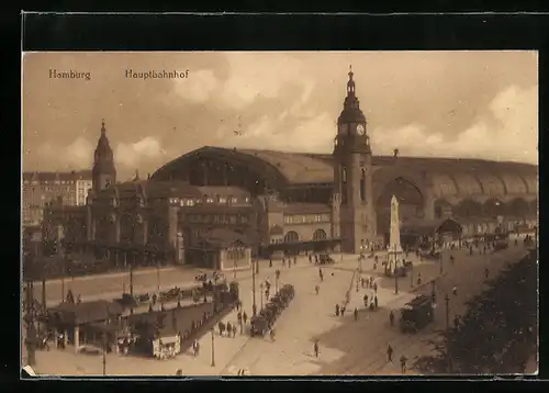 AK Hamburg-St.Georg, Belebter Hauptbahnhof mit Strassenbahn