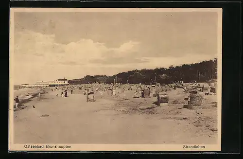 AK Brunshaupten, belebte Strandpartie vor Wäldchen