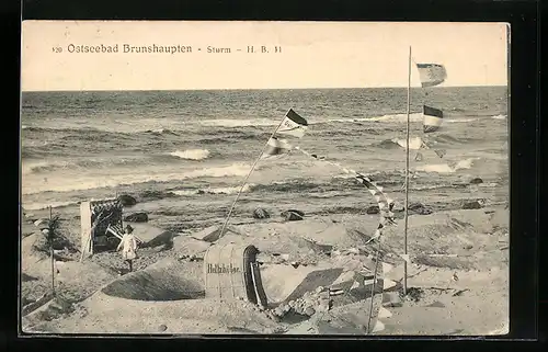 AK Brunshaupten, Strandpartie bei Sturm