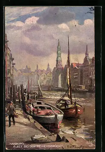 Künstler-AK Raphael Tuck & Sons Nr. 509B: Alt-Hamburg, Fleet bei der Reimersbrücke