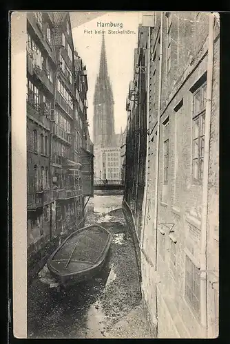 AK Alt-Hamburg, Flet am Steckelhörn mit Blick auf den Kirchturm