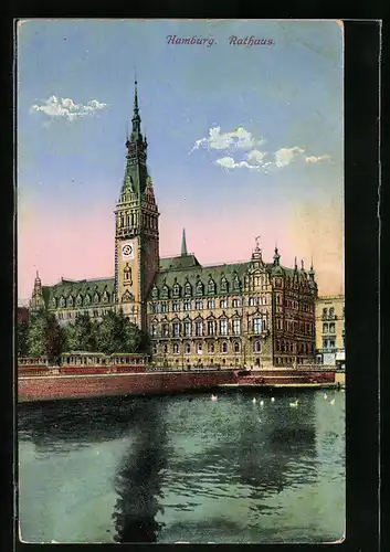 AK Hamburg, Blick aufs Rathaus vom Wasser aus