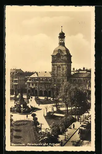 AK Mannheim, Paradeplatz und Rathaus