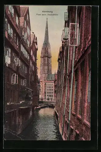 AK Alt-Hamburg, Steckelhörnfleet mit Nicolai-Kirche