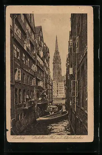 AK Alt-Hamburg, Steckelhörn Fleet mit Nikolaikirche