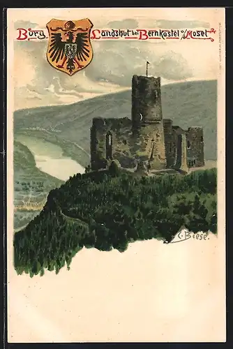 Künstler-AK Carl Biese: Burg Landshut bei Bernkastel a. d. Mosel