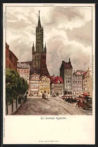 Künstler-AK Carl Biese: Hamburg, St. Jacobi Kirche mit Strassenpartie