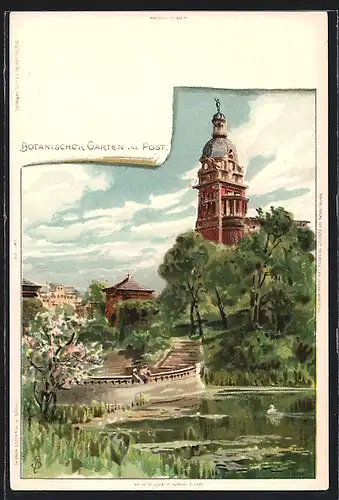 Künstler-AK Carl Biese: Hamburg-St. Pauli, Postgebäude am Botanischen Garten