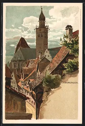 Künstler-AK Überlingen, Ortspartie an der Kirche