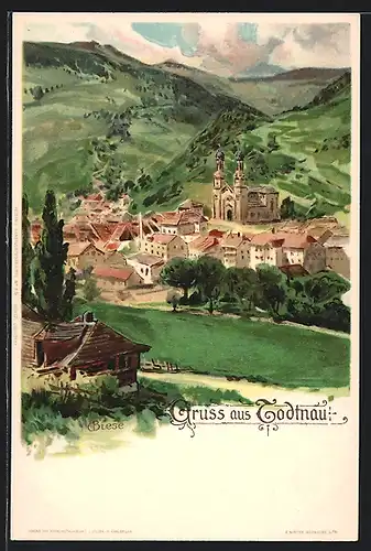 Künstler-AK C.Biese: Todtnau, Panorama mit Kirche
