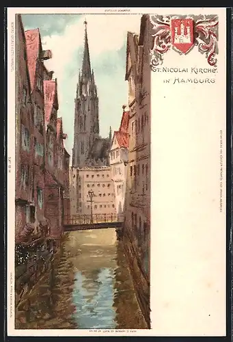 Künstler-AK Carl Biese: Hamburg, St. Nicolai-Kirche, Wappen