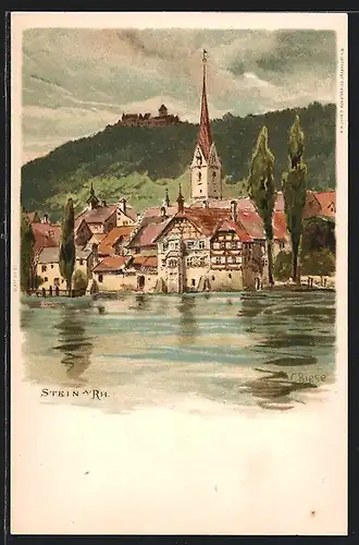 Künstler-AK C.Biese: Stein am Rhein, Ortsansicht mit Burg
