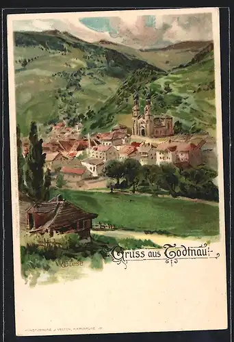 Künstler-AK C.Biese: Todtnau, Panorama mit Kirche