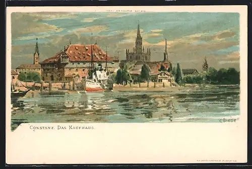 Künstler-AK Carl Biese: Constanz, Blick vom Wasser zum Kaufhaus