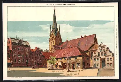 Künstler-AK Carl Biese: Flensburg, Südermarkt mit Kirche