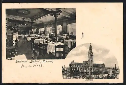 AK Hamburg, Restaurant Siechen, Innenansicht, Rathaus