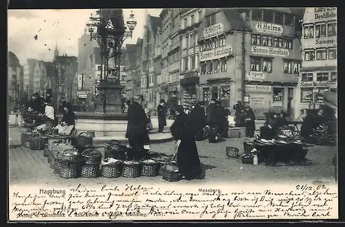 AK Hamburg, Marktleute am Messberg, H. Helms Samen-Handlung