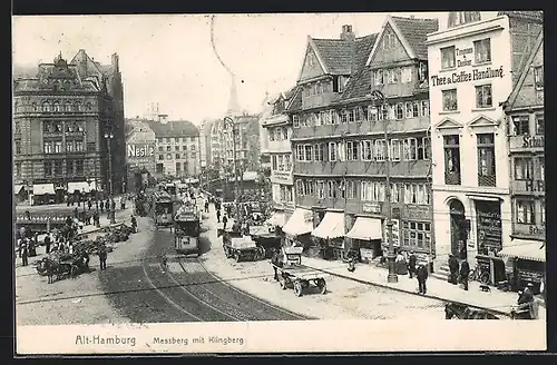 AK Hamburg, Messberg mit Klingberg, Strassenbahnen