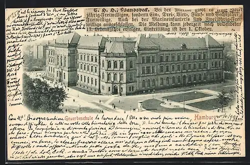 AK Hamburg, Die Gewerbeschule aus der Vogelschau