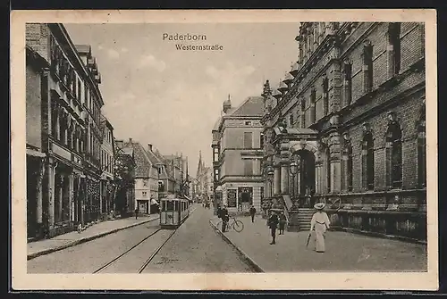 AK Paderborn, Westernstrasse mit Strassenbahn