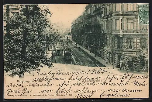 AK Hamburg-Eimsbüttel, Strassenbahn und Bismarckstrasse