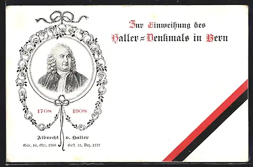 AK Bern, Portrait von Albrecht von Haller zur Einweihung seines Denkmals