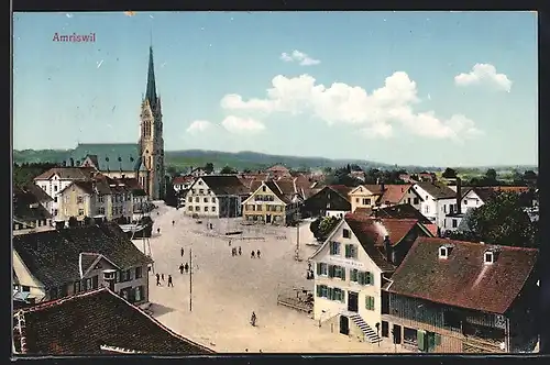 AK Amriswil, Teilansicht mit Kirche und Gasthaus zum Ochsen