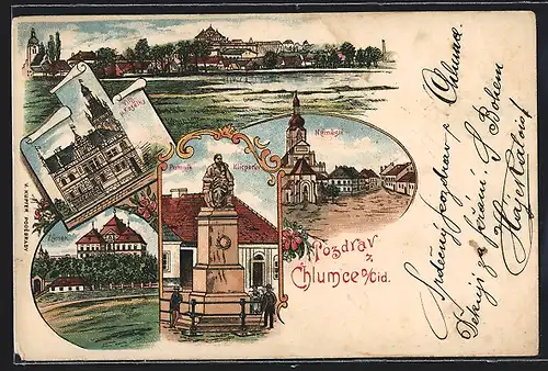 Lithographie Chlumce n. C., Zamek, Namesti, Pomnik Klicperuv