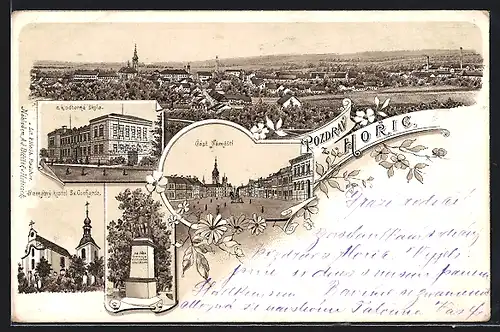 Lithographie Horice, Skola, Cást Námestí, Kostel