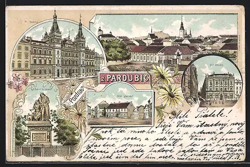 Lithographie Pardubice, Radnice, Pomnik Br. Veverku, Bile predmesti