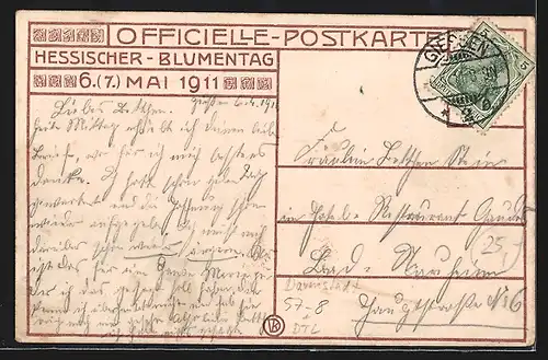 AK Hessen, Blumentag 1911, Kleiner Engel mit Blumenstrauss