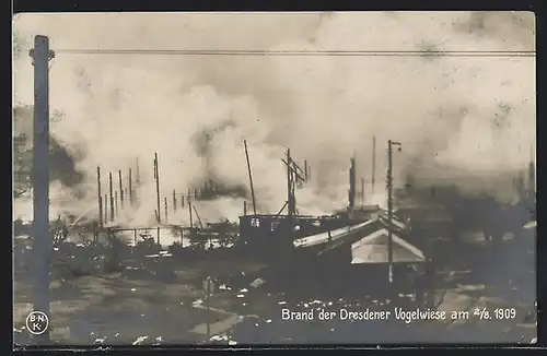 AK Dresden, Brand der Vogelwiese, 2.8.1909
