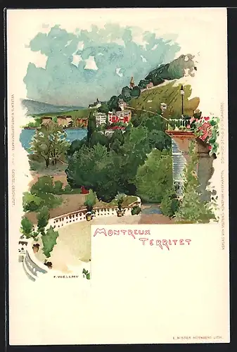 Künstler-AK Fritz Voellmy: Montreux-Territet, Panorama