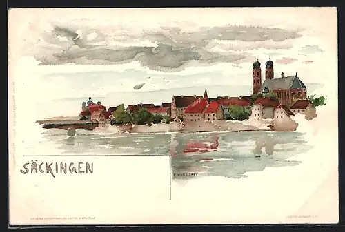 Künstler-AK Fritz Voellmy: Bad Säckingen, Ortsansicht