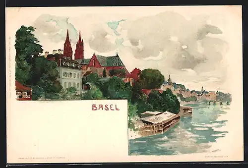 Künstler-AK Fritz Voellmy: Basel, Uferpartie
