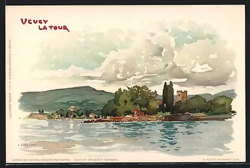 Künstler-AK Fritz Voellmy: Vevey la Tour, Panorama