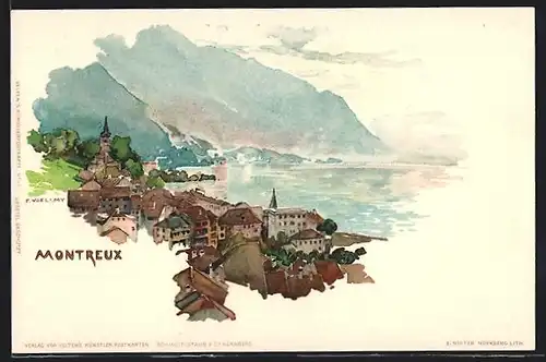 Künstler-AK Fritz Voellmy: Montreux, Panorama