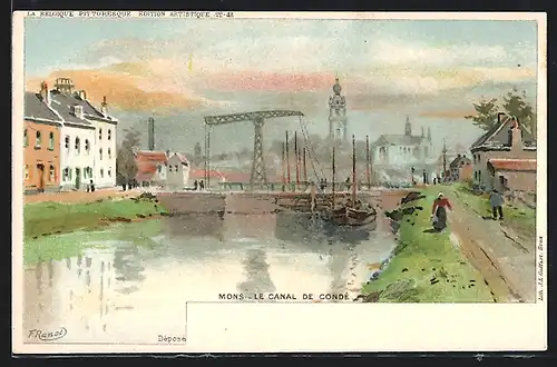 Künstler-AK F. Ranot: Mons, Le Canal de Conde