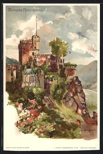Künstler-AK C. Pfaff: Trechtingshausen, Burg Rheinstein