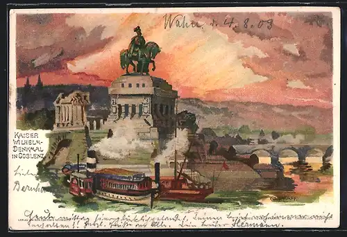 Künstler-AK C. Pfaff: Kaiser Wilhelm-Denkmal in Coblenz