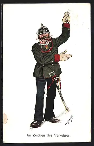 Künstler-AK Carl Josef Pollak: Polizei regelt den Verkehr