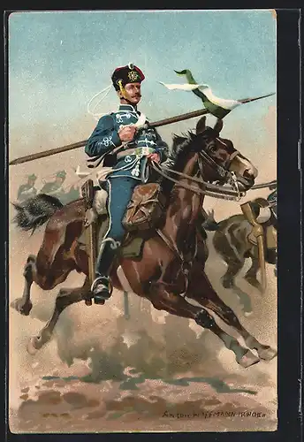 Künstler-AK Anton Hoffmann - München: Kavallerie Russland, Kavallerist zu Pferd