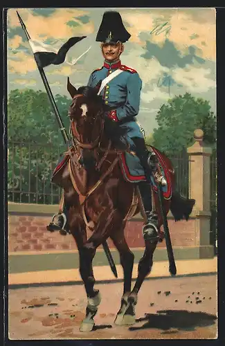 Künstler-AK Anton Hoffmann - München: Kavalleriesoldat zu Pferd mit Lanze